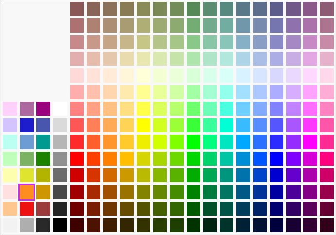 Grid of 256 basic colors and shades